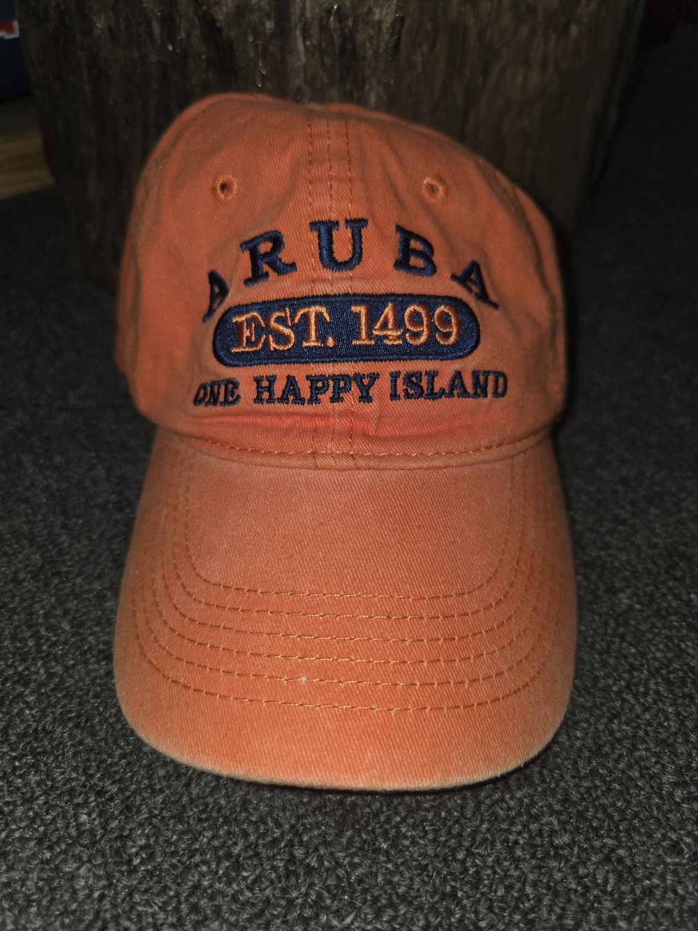 Aruba Orange 'One Happy Island' Embroidered Cap